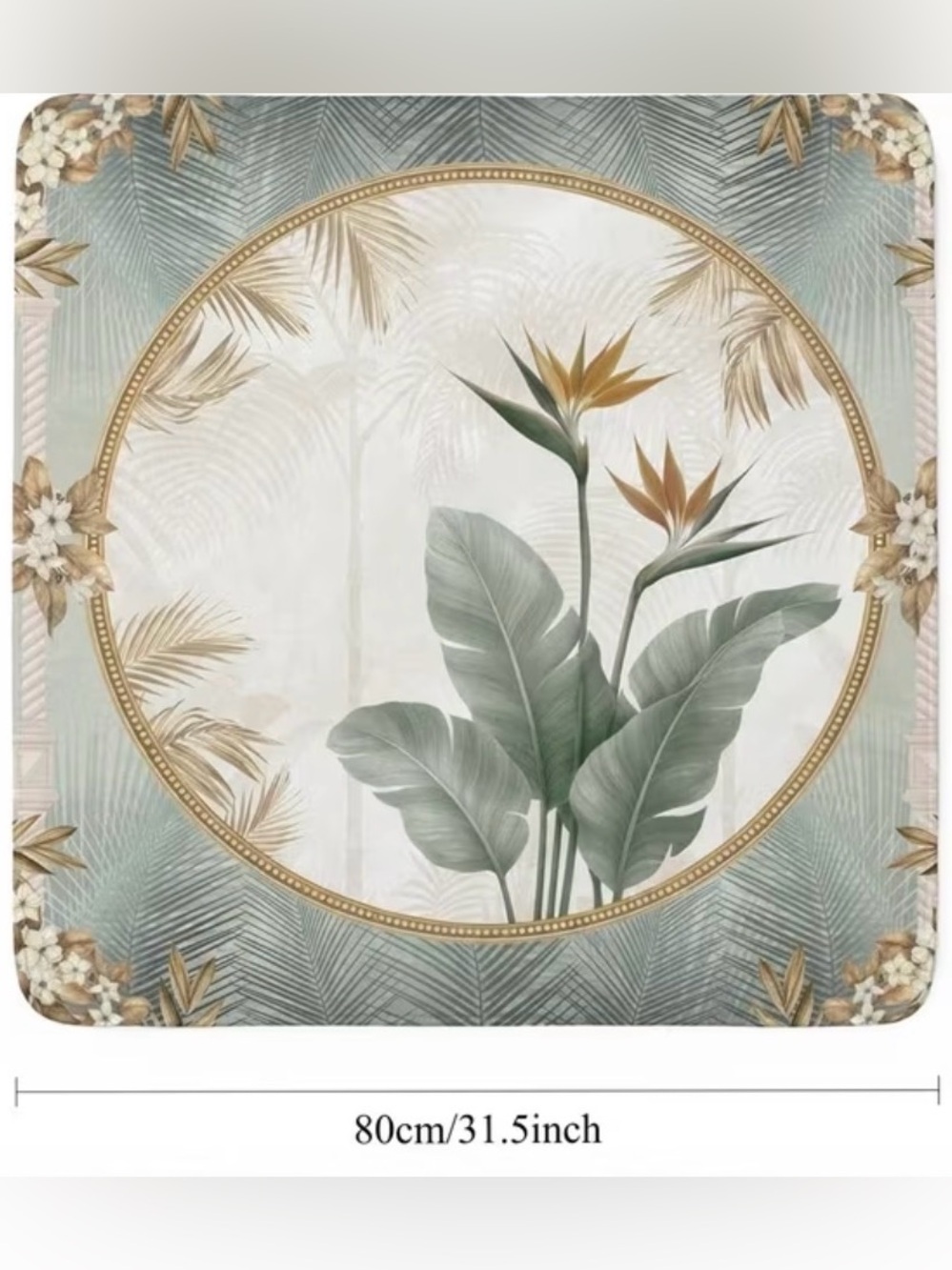 Botanical Circle Mahjong mat in Sage Green and Gold